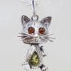 Sterling Silver Natural Baltic Amber Jointed Cat Pendants on Chains - Different Colours Available