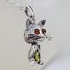 Sterling Silver Natural Baltic Amber Jointed Cat Pendants on Chains - Different Colours Available