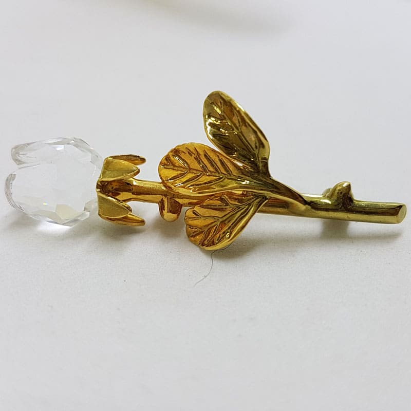 Plated Swarovski Crystal Tulip / Flower Brooch - Vintage Costume Jewellery