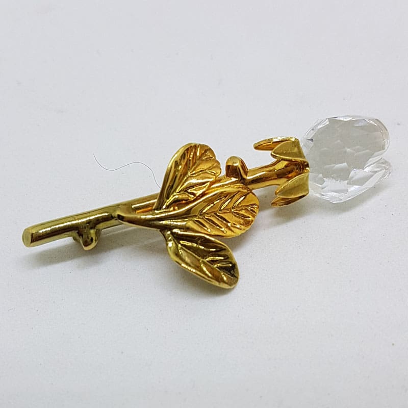 Plated Swarovski Crystal Tulip / Flower Brooch - Vintage Costume Jewellery