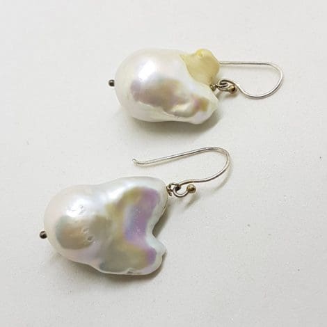 Sterling Silver Large Baroque Pearl Drop Earrings