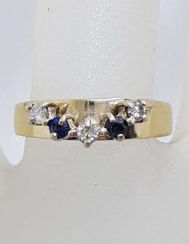 9ct Yellow Gold Sapphire and Diamond Eternity Ring - Half Round Design - Antique / Vintage