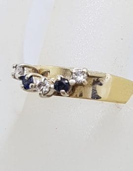 9ct Yellow Gold Sapphire and Diamond Eternity Ring - Half Round Design - Antique / Vintage