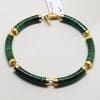 14ct Yellow Gold Malachite with Chinese Symbol Clasp Bracelet - Antique / Vintage
