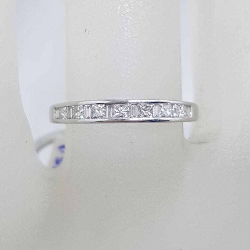 18ct White Gold Baguette and Princess Cut Diamond Trilogy Engagement Ring and Wedding Ring Set - Channel Set and Claw Set