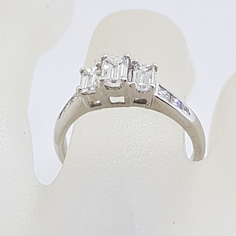 18ct White Gold Baguette and Princess Cut Diamond Trilogy Engagement Ring and Wedding Ring Set - Channel Set and Claw Set