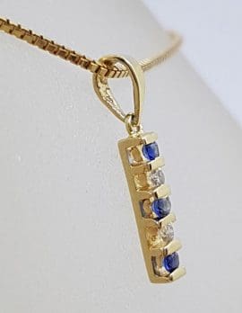14ct Yellow Gold Sapphire and Diamond Line Shape Pendant on Gold Chain