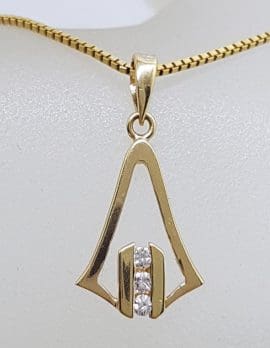 14ct Yellow Gold 3 Diamond Channel Set Bell Shape Pendant on 9ct Chain