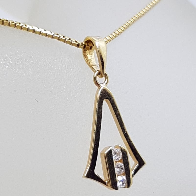 14ct Yellow Gold 3 Diamond Channel Set Bell Shape Pendant on 9ct Chain 14ct Yellow Gold 3 Diamond Channel Set Bell Shape Pendant on 9ct Chain