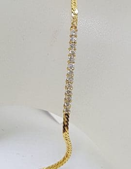 14ct Yellow Gold Diamond Line Bracelet with Flat Link