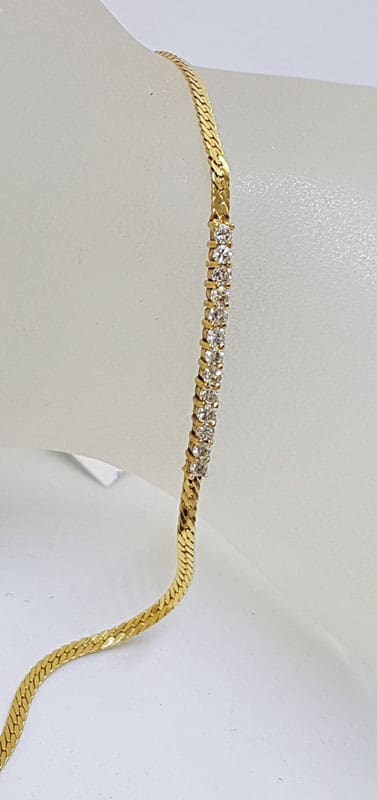 14ct Yellow Gold Diamond Line Bracelet with Flat Link