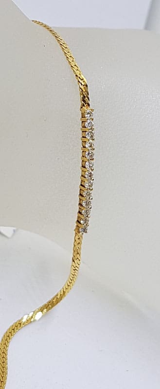 14ct Yellow Gold Diamond Line Bracelet with Flat Link