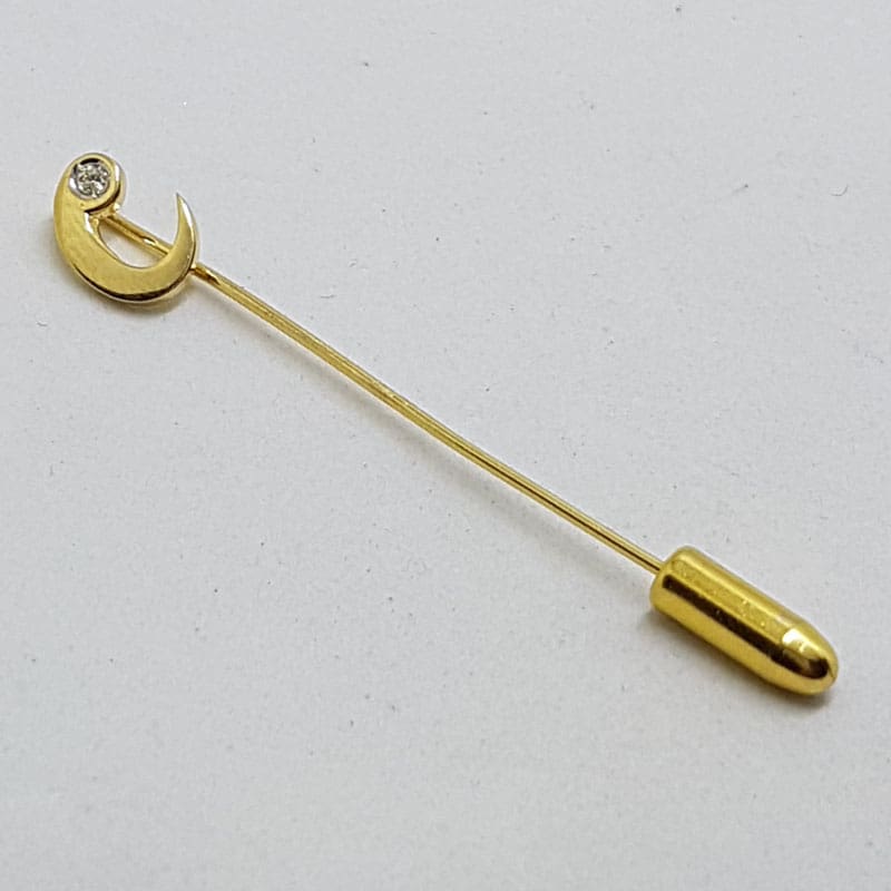 14ct Yellow Gold Initial C with Diamond Lapel / Tie Pin - Antique / Vintage