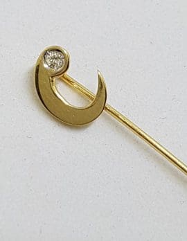 14ct Yellow Gold Initial C with Diamond Lapel / Tie Pin - Antique / Vintage