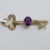 9ct Yellow Gold Oval Amethyst 21st Key Brooch - Antique / Vintage