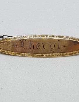 9ct Yellow Gold Oval "Cheryl" Name Badge / Brooch - Antique / Vintage