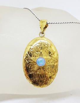 Sterling Silver and Plated Ornate Design Opal Triplet Oval Locket Pendant on Silver Chain – Vintage