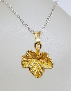 Sterling Silver and Plated Leaf Design Pendant on Silver Chain – Vintage