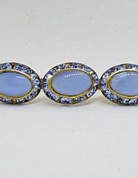 Plated Blue Stones with Rhinestone Bar Brooch – Vintage Costume Jewellery