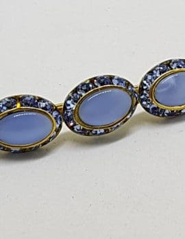 Plated Blue Stones with Rhinestone Bar Brooch – Vintage Costume Jewellery