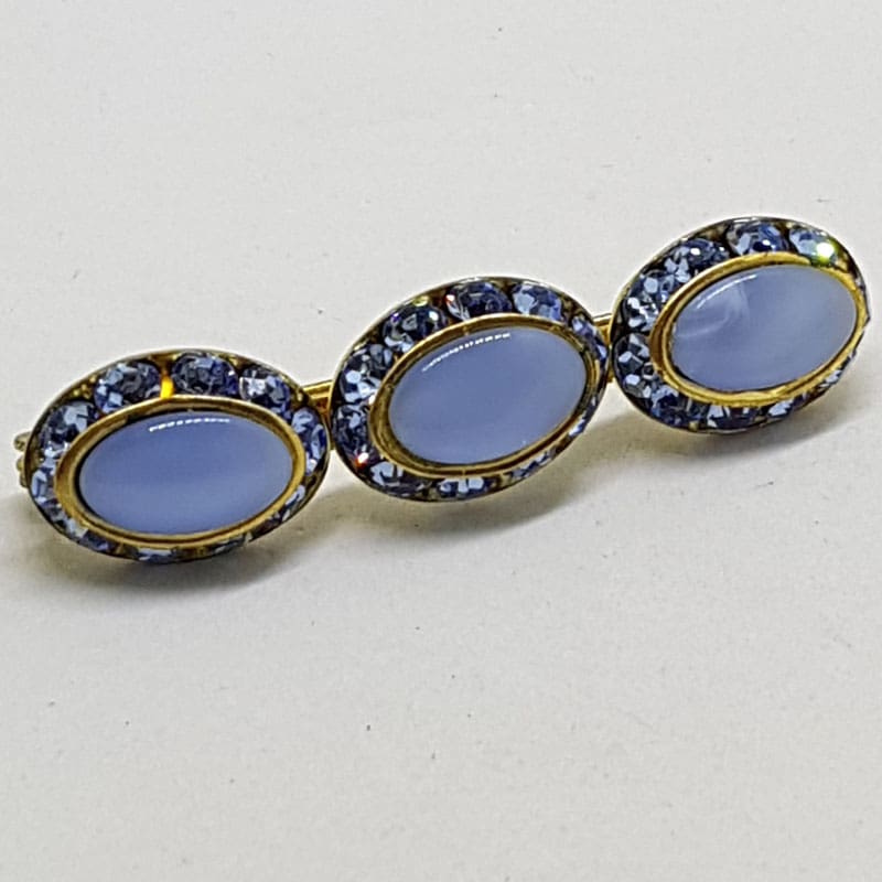 Plated Blue Stones with Rhinestone Bar Brooch – Vintage Costume Jewellery Plated Blue Stones with Rhinestone Bar Brooch – Vintage Costume Jewellery