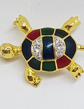 Plated, Enamel and Rhinestone Turtle Brooch – Vintage Costume Jewellery