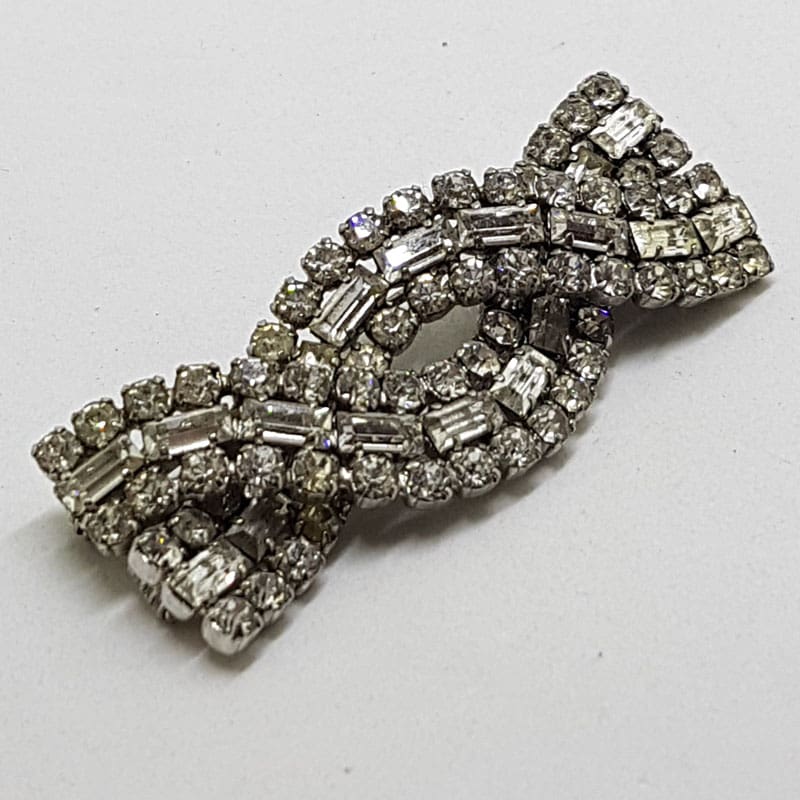 Plated Rhinestone Large Bow Brooch – Vintage Costume Jewellery