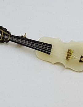 Plated Mother of Pearl Guitar Brooch – Vintage Costume Jewellery