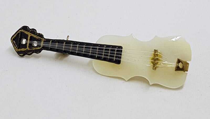 Plated Mother of Pearl Guitar Brooch – Vintage Costume Jewellery Plated Mother of Pearl Guitar Brooch – Vintage Costume Jewellery
