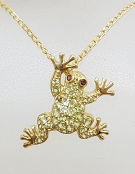 9ct Yellow Gold Peridot and Rhodolite Garnet Frog Pendant on 9ct Chain