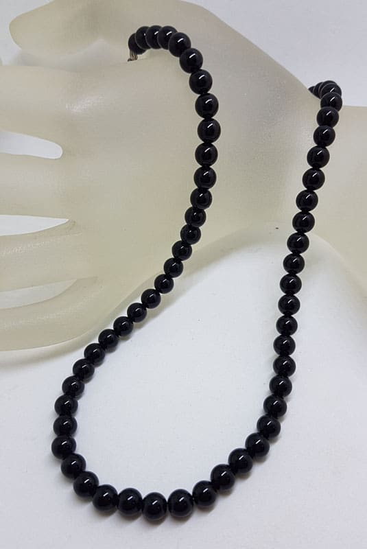 Round Onyx Bead Necklace / Chain with Sterling Silver Clasp
