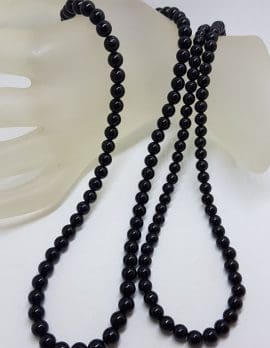 Round Onyx Bead Necklace / Chain with Sterling Silver Clasp