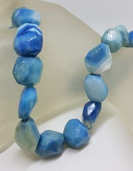 Chunky Blue Quartz Bead Necklace / Chain with Sterling Silver Clasp