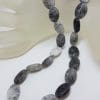 Tourmalinated Quartz Oval Bead Necklace / Chain with Sterling Silver Clasp