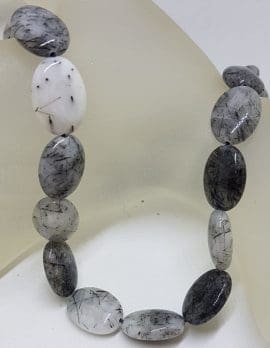 Tourmalinated Quartz Oval Bead Necklace / Chain with Sterling Silver Clasp