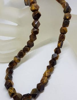 Tiger Eye Cube Bead Necklace / Chain with Sterling Silver Clasp