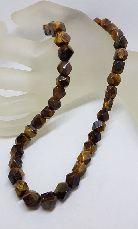 Tiger Eye Cube Bead Necklace / Chain with Sterling Silver Clasp