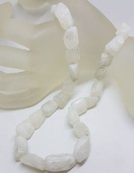 Chunky Unusual Shapes White Quartz Bead Necklace / Chain with Sterling Silver Clasp