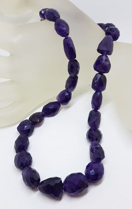 Chunky Unusual Shapes Amethyst Bead Necklace / Chain with Sterling Silver Clasp