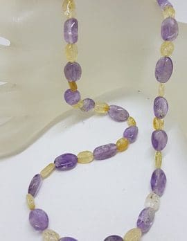 Amethyst and Citrine Bead Necklace / Chain with Sterling Silver Clasp