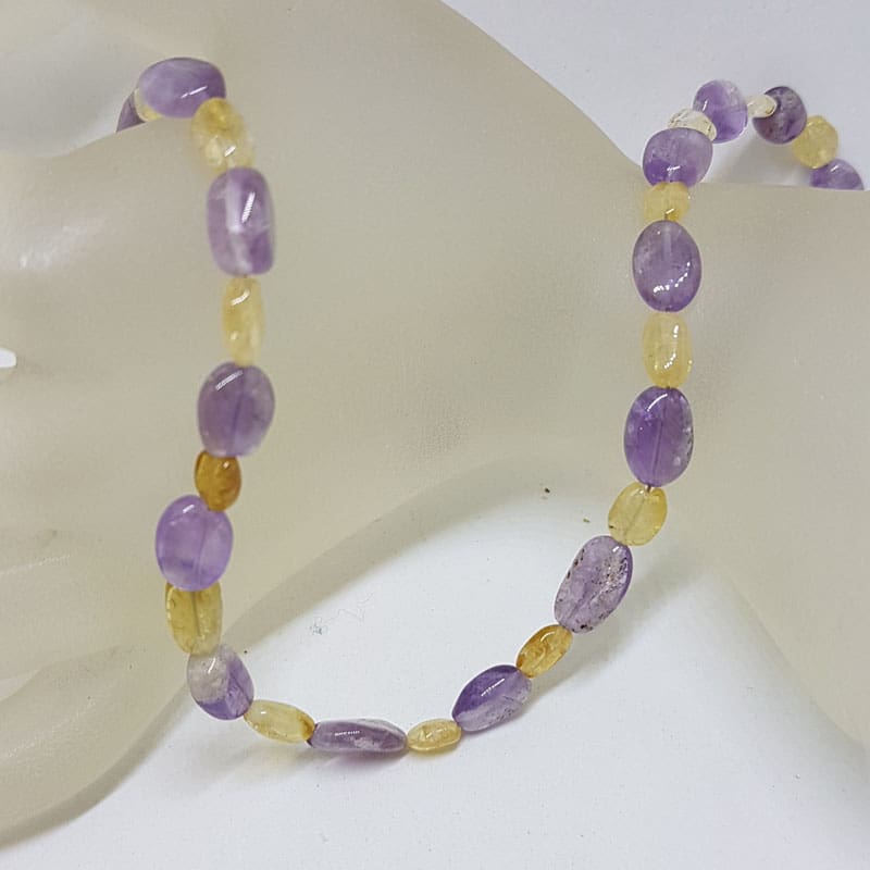 Amethyst and Citrine Bead Necklace / Chain with Sterling Silver Clasp
