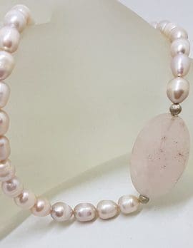 Rose Quartz and Pearl Bead Necklace / Chain with Sterling Silver Clasp
