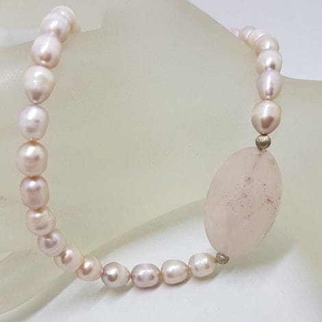 Rose Quartz and Pearl Bead Necklace / Chain with Sterling Silver Clasp