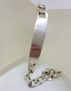 Sterling Silver Flat Curb LInk Identity Bracelet - Wide