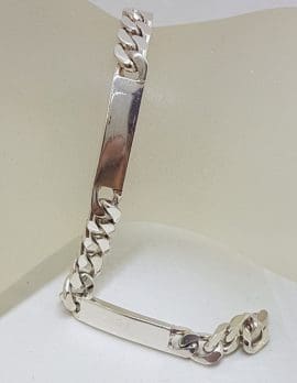 Sterling Silver Flat Curb Link with Rectangular Identity Style Links Bracelet