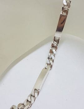 Sterling Silver Flat Curb Link with Rectangular Identity Style Links Bracelet