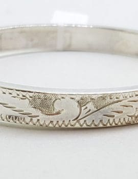 Sterling Silver Patterned Ornate Etched Hinged Bangle