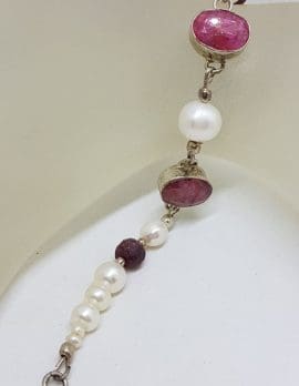 Sterling Silver Ruby and Pearl Bracelet