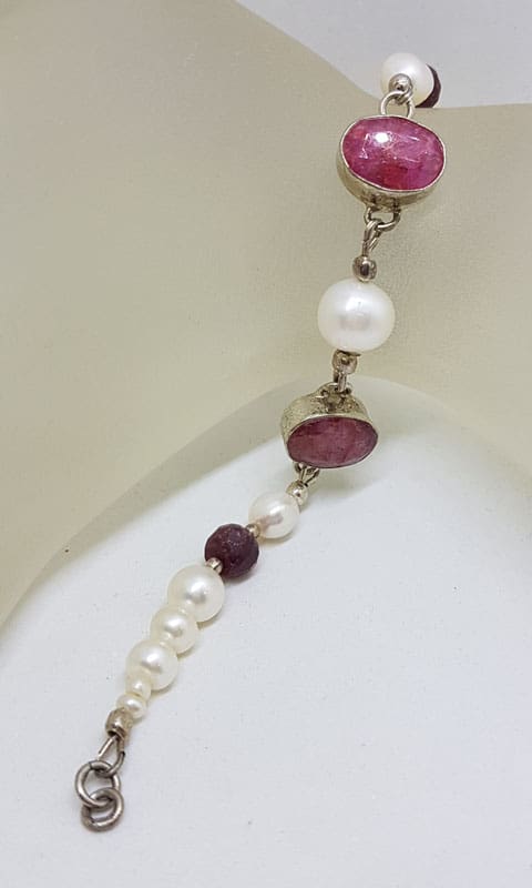 Sterling Silver Ruby and Pearl Bracelet Sterling Silver Ruby and Pearl Bracelet
