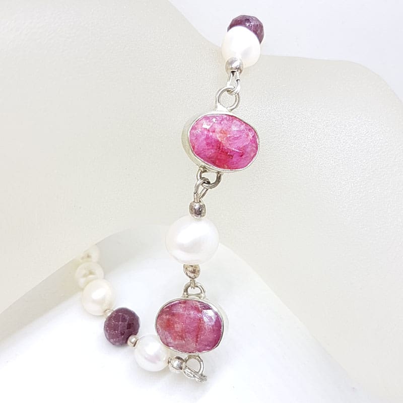 Sterling Silver Ruby and Pearl Bracelet Sterling Silver Ruby and Pearl Bracelet